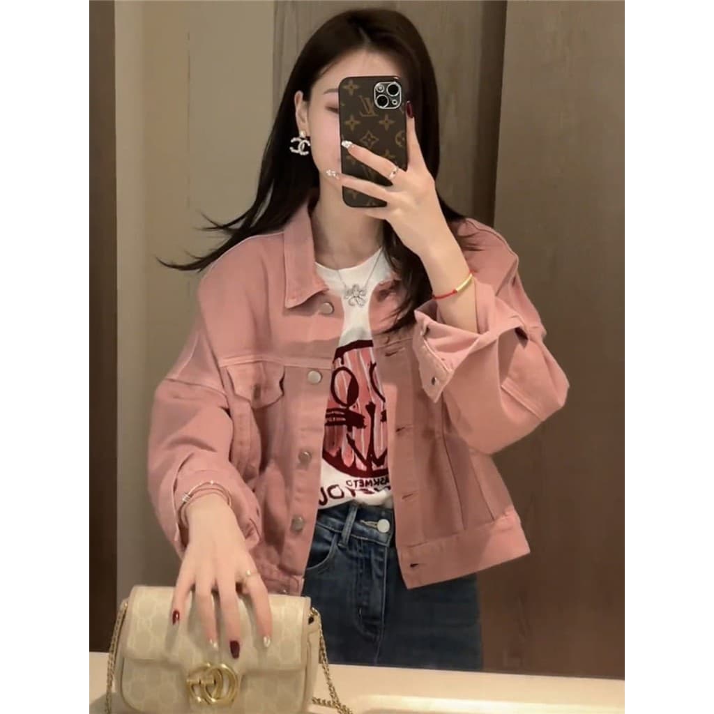 Rosa Denim camisa jaqueta feminina 2026 primavera novo estilo Design nicho solto jaqueta exterior topo feminino