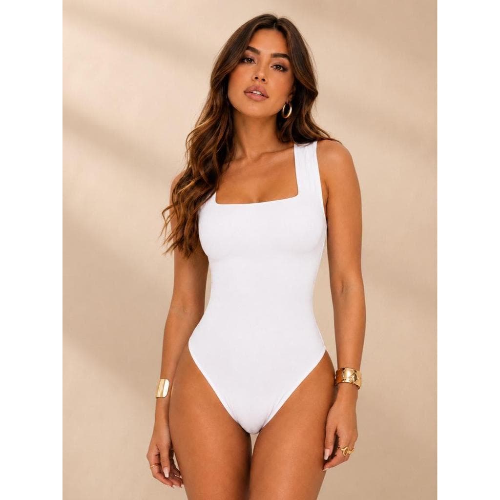 Body Feminino Regata Seamless Decote Quadrado Tendência