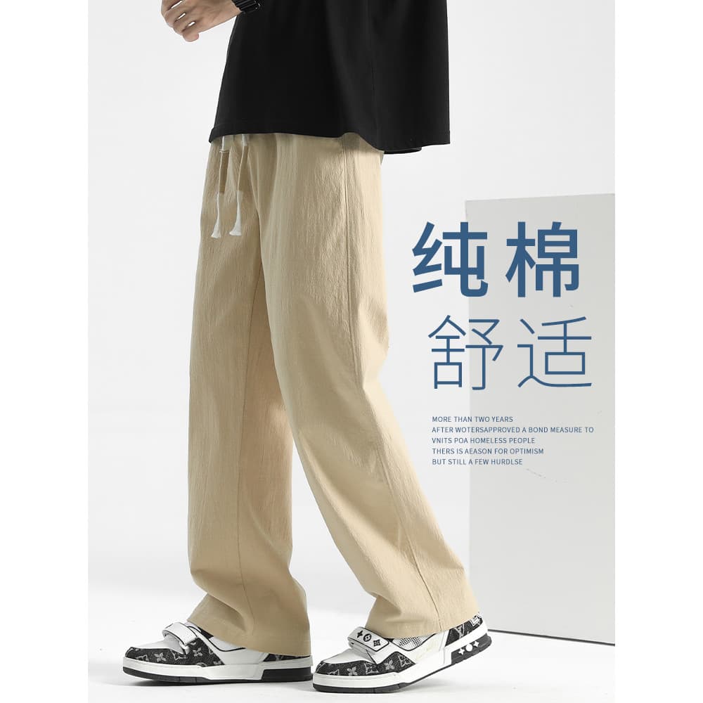 Calças de linho de algodão calças masculinas finas calças casuais retas novo estilo calças compridas calças esportivas d
