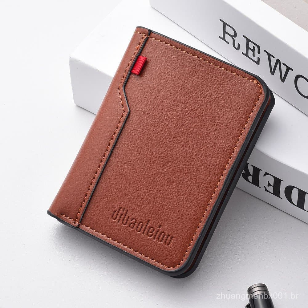 Carteira vertical curta para homens, carteira pequena masculina, carteira elegante masculina, carteira de couro masculin