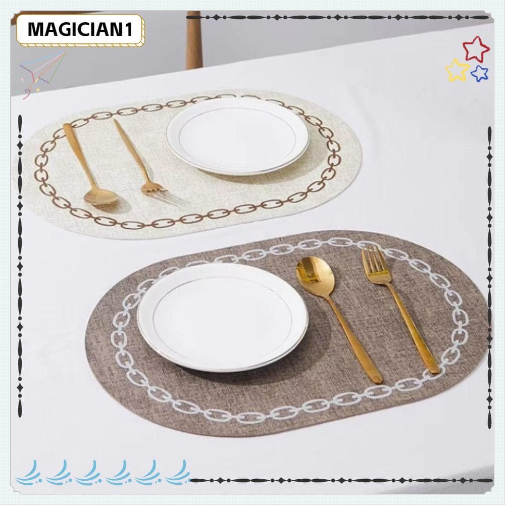 Jogos Americanos Ovais, Tapete De Mesa De Couro Com Impressão Em Corrente , Jogo Americano Impermeável Limpáve