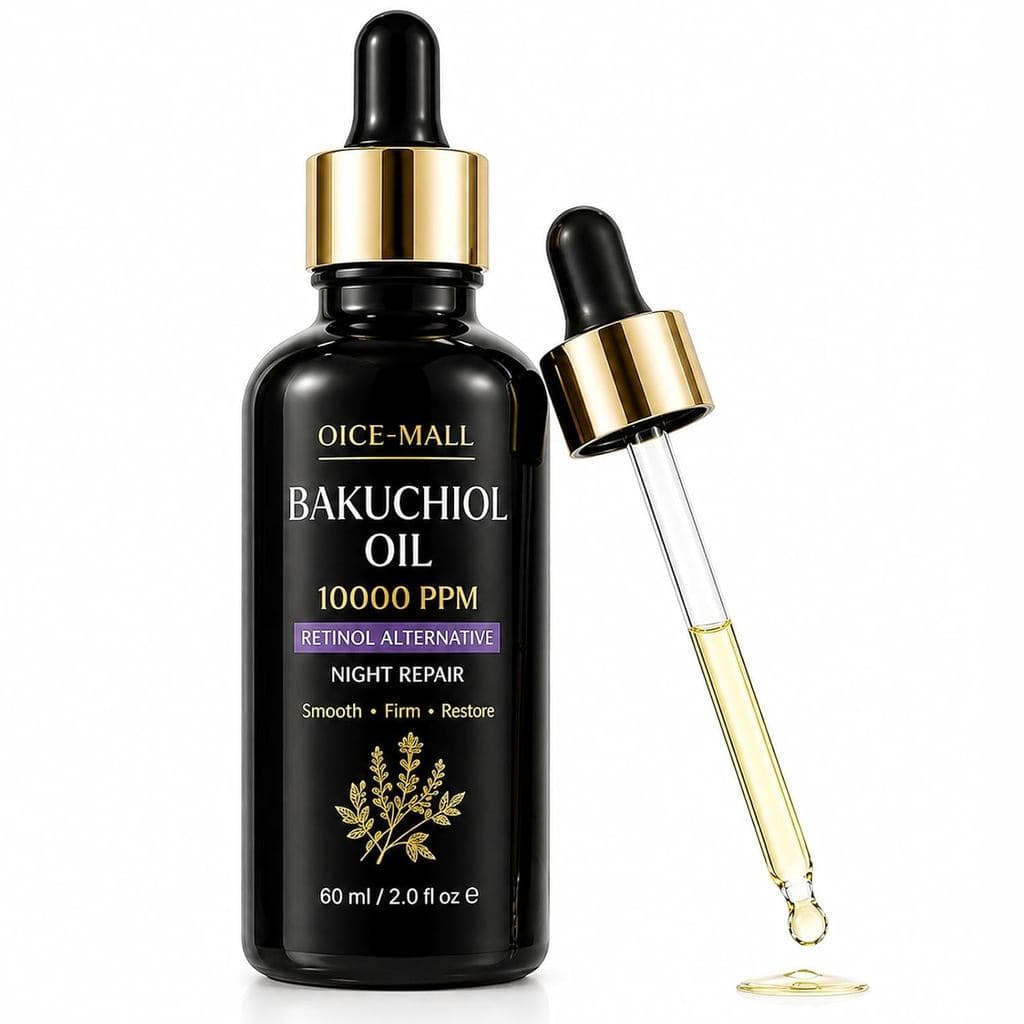 Óleo de Bakuchiol 10000 PPM, Óleo Facial Alternativo ao Retinol à Base de Plantas, Óleo Noturno Reparador para Linhas Fi