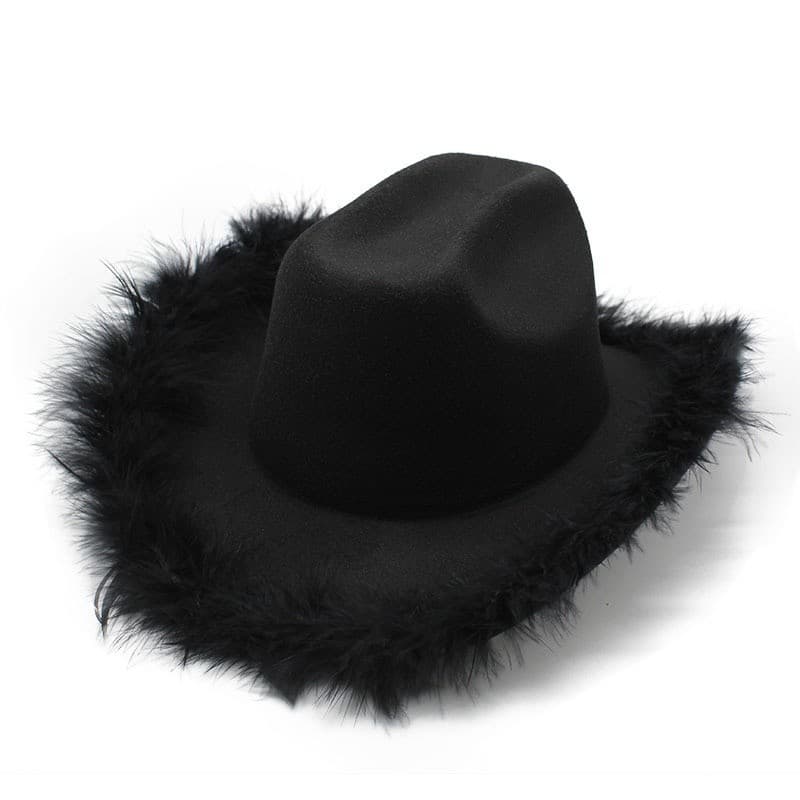 Chapéu de cowboy ocidental para mulheres/homens, chapéu estilo Country de cowboy, chapéu retrô de alta qualidade, pena d