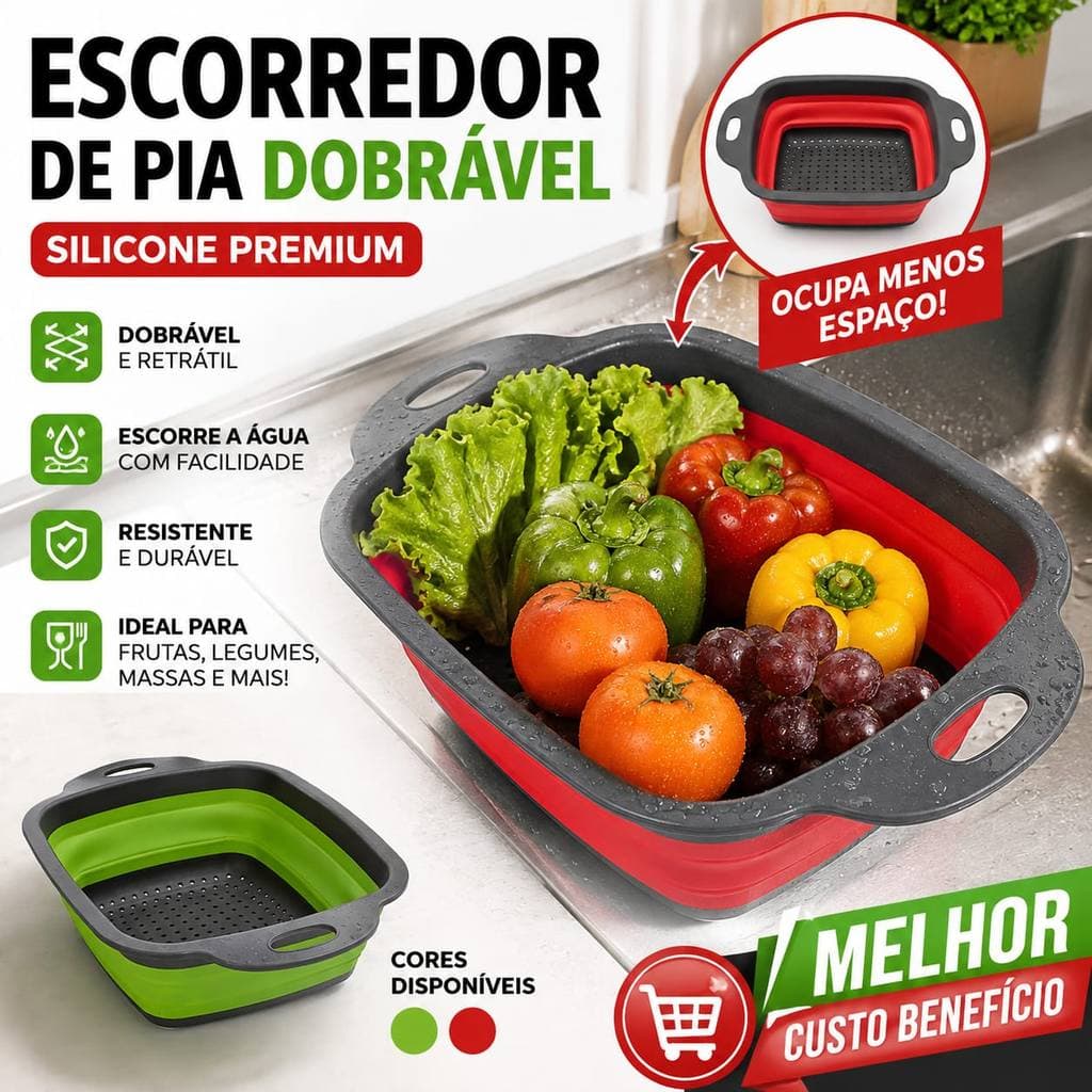 Escorredor de Pia Silicone Dobrável Retrátil Cesto para Lavar Frutas Legumes e Masssas Cozinha
