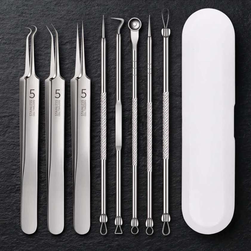 Kit 8 Removedor Extrator de Cravos De Aço Inox Espinhas Acne Limpeza Facial ENVIO IMEDIATO