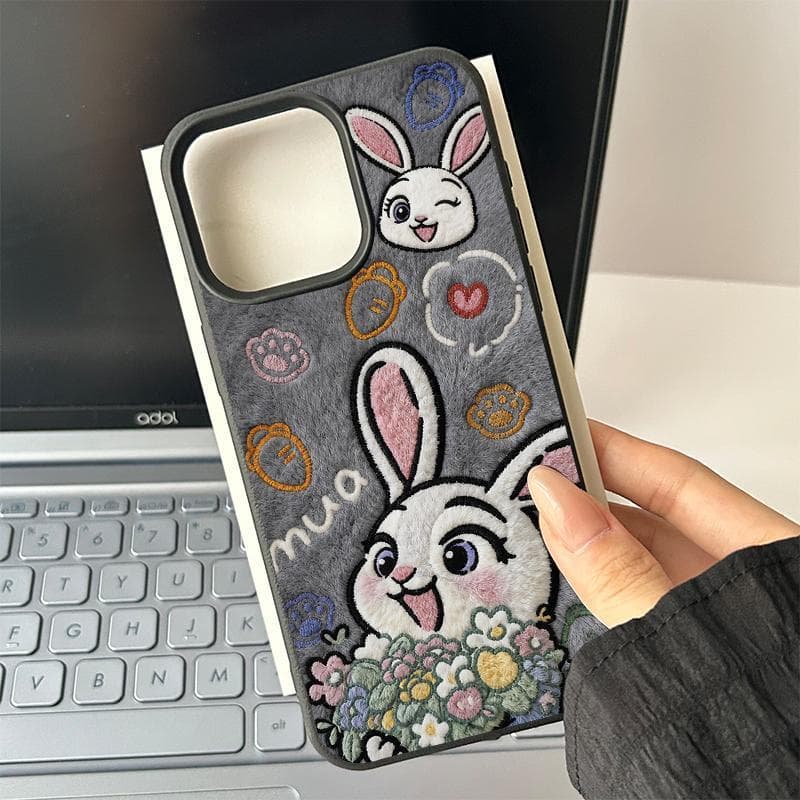 Capa para iPhone 11 12 13 14 15 16 17 Pro Max XS Max Capa para Coelho 2D com flores e pegadas