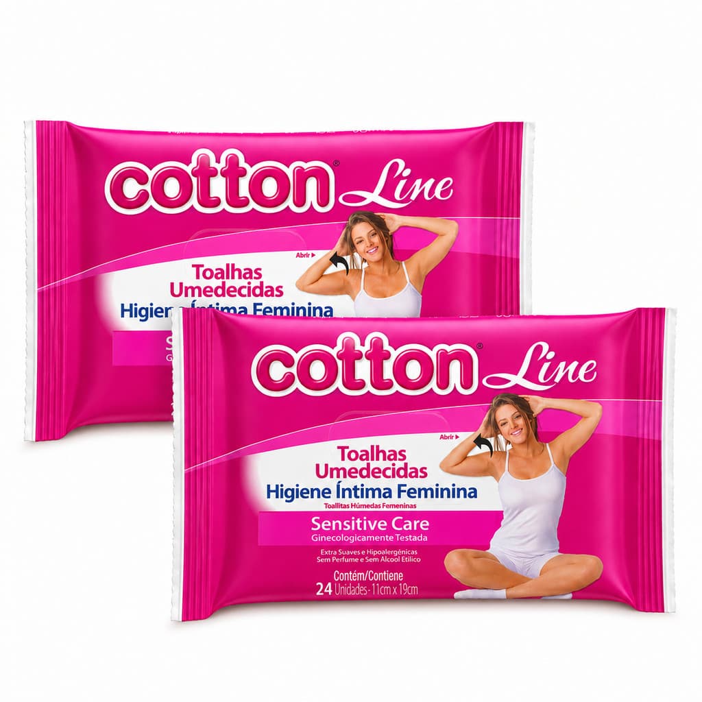2x Lenço Umedecido Íntimo Feminino Cotton Line 24Un