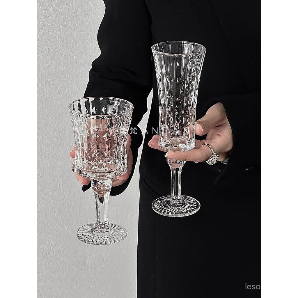 Taça de vinho vintage francesa com relevo de diamante Alice, taça de champanhe e sobremesa de nicho, copo de vidro, taça