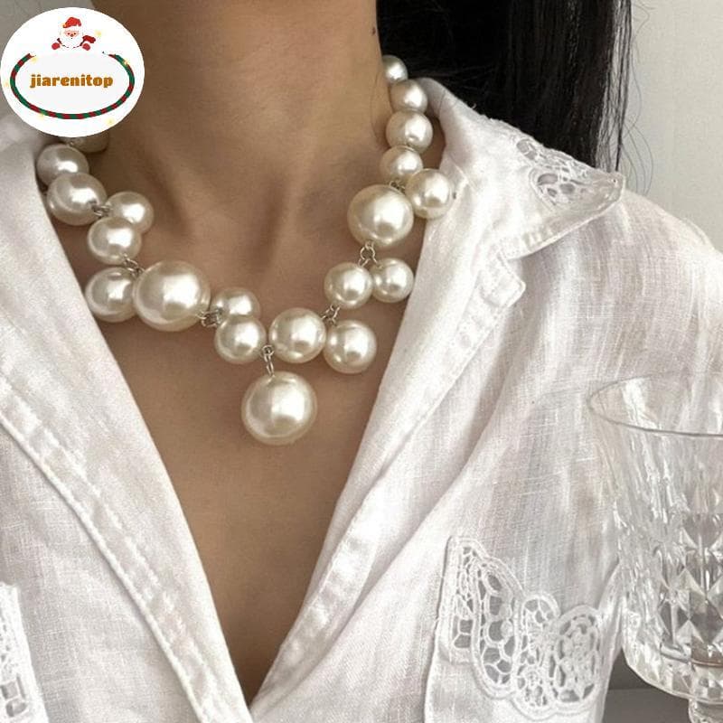jiarenitop Elegante Imitação De Pérola Feminino Nelace Grandes Pérolas Contas Gargantilha Nelaces Festa Casamento Jóias
