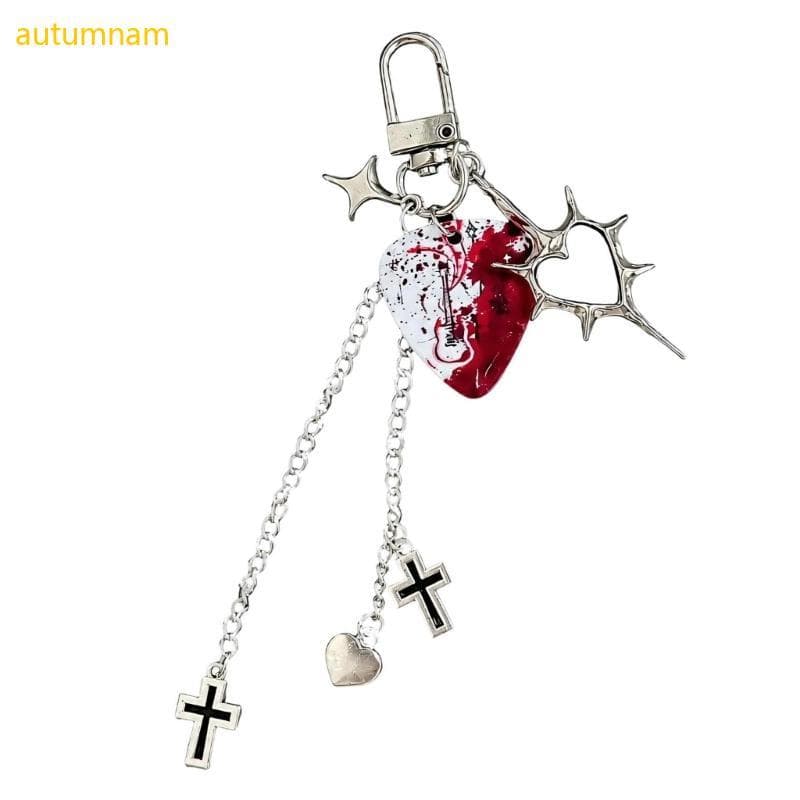 Chaveiro De Palheta De Guitarra Com Coração Prateado Autumnam Para Bolsas , Mochilas E Chaveiros