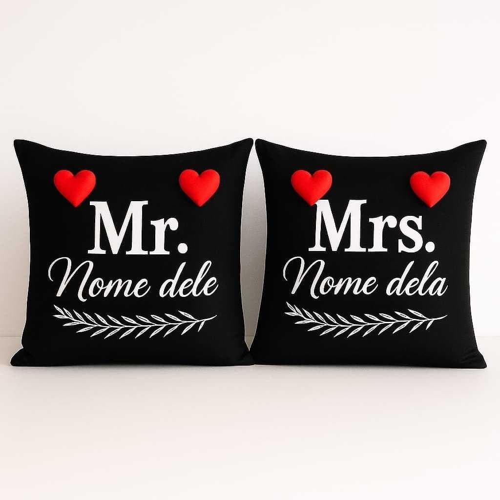 Kit 2 Capas De Almofadas Casal Mr e Mrs Nomes do Casal Personalizadas