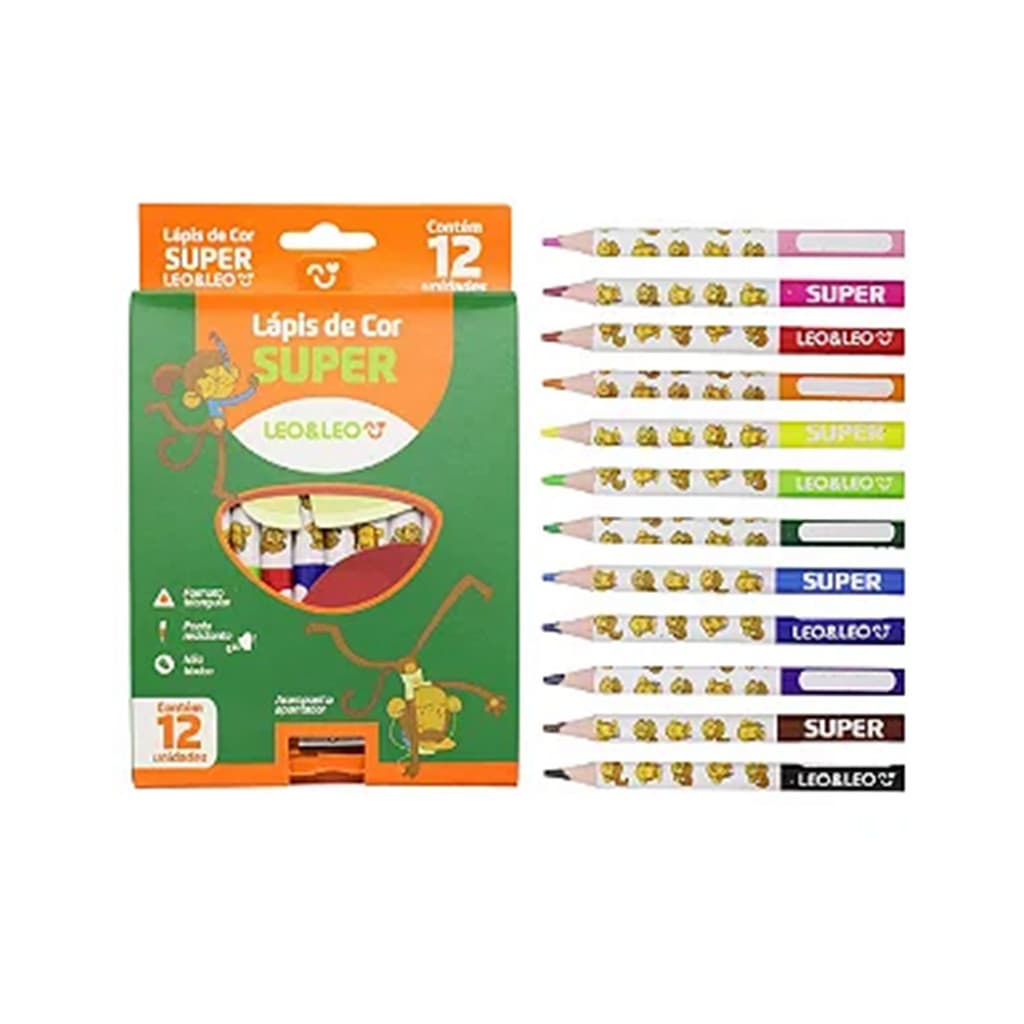 12 Lápis de Cor Super Jumbo Grosso Triangular + Apontador
