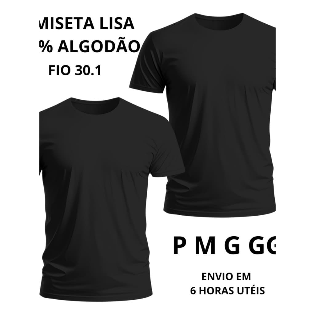Camiseta Preta Lisa 100% Algodão Conforto Premium