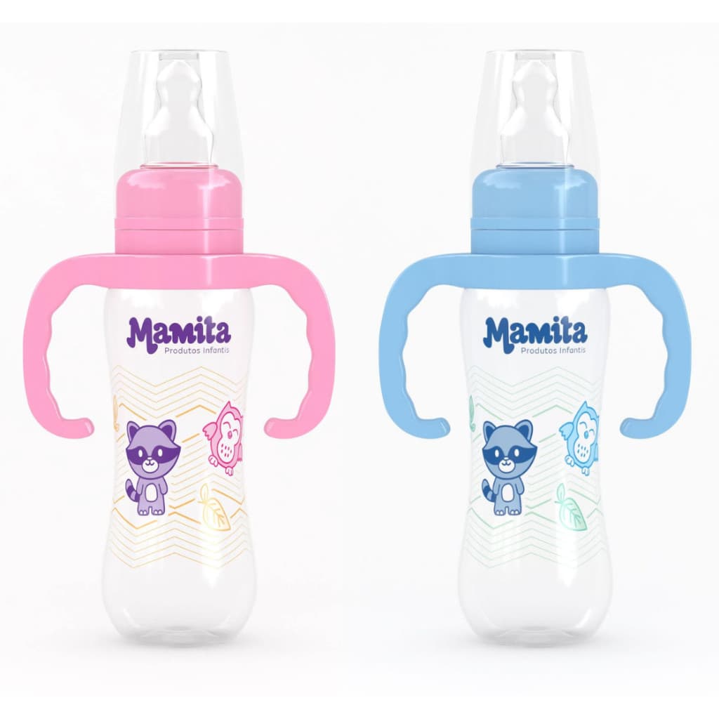 Mamadeira 250ml Decorada Antivazamento Bico Silicone com alça