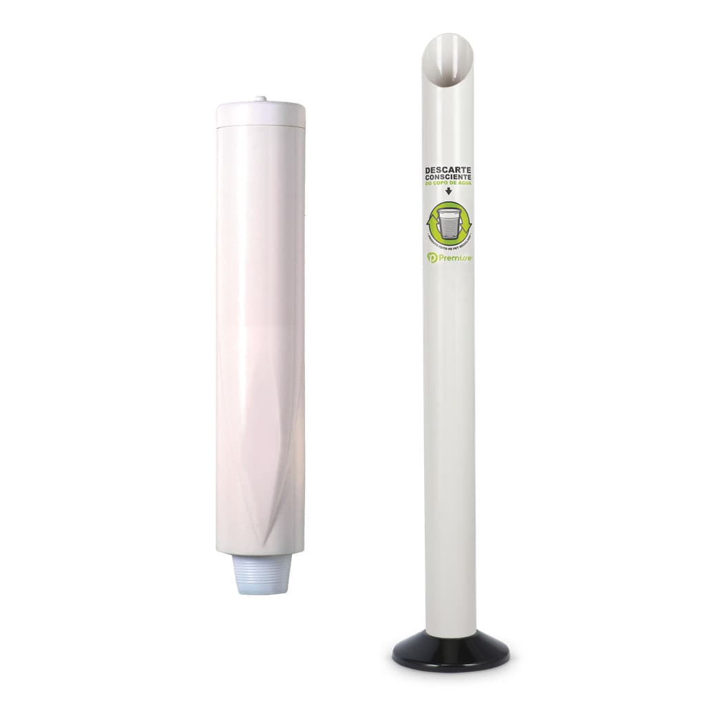 Kit Lixeira + Dispenser Porta-Copo Descartável de Café Cor Branco - Premisse