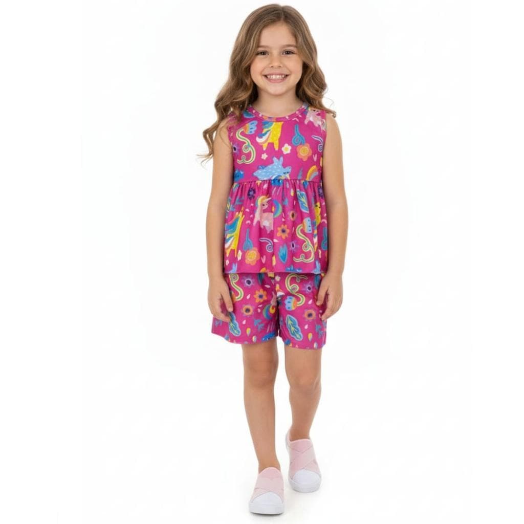 Conjunto Infantil Menina Estampado Unicornio Pink