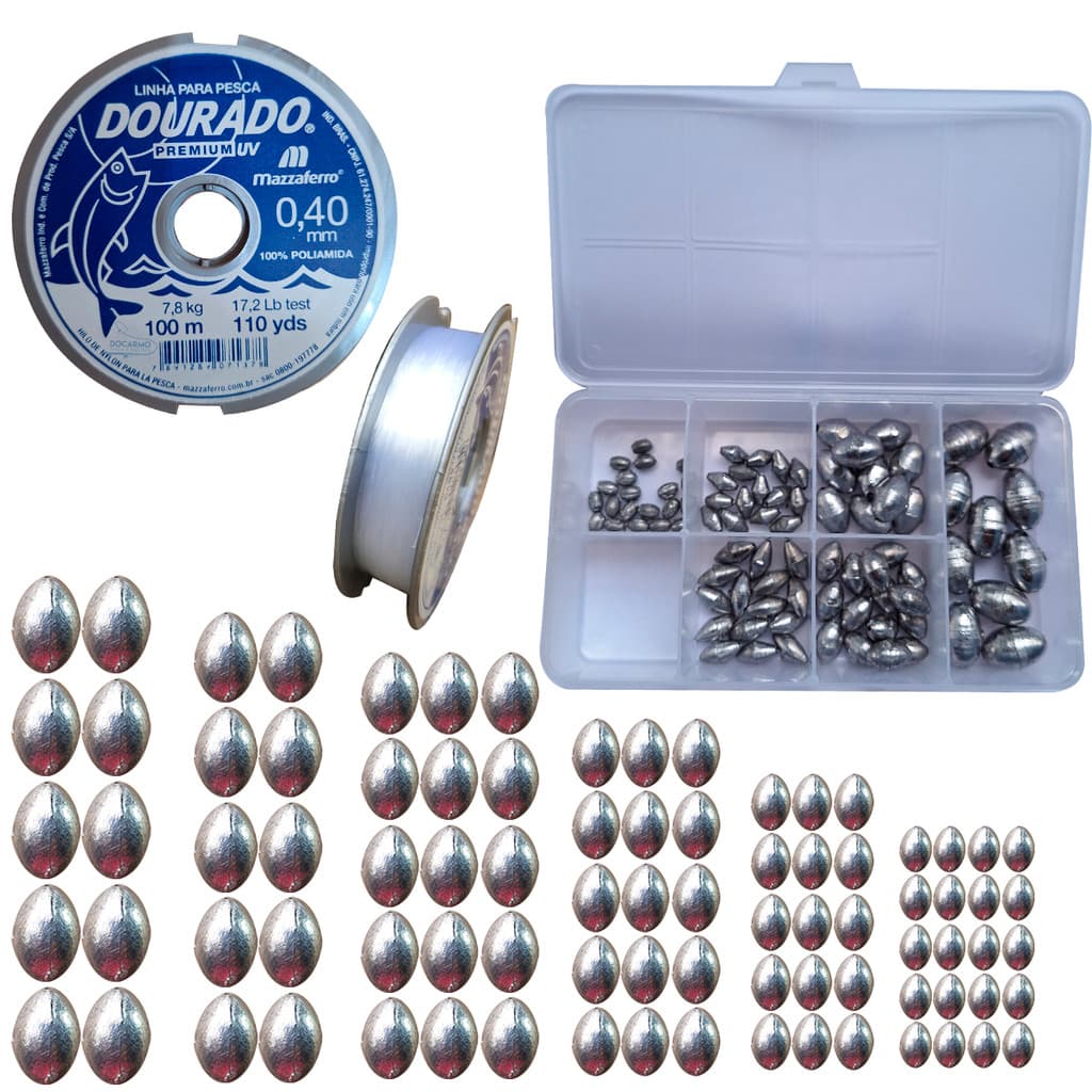 Kit Chumbada de Pesqueiro Estojo Organizador Linha 0.40mm