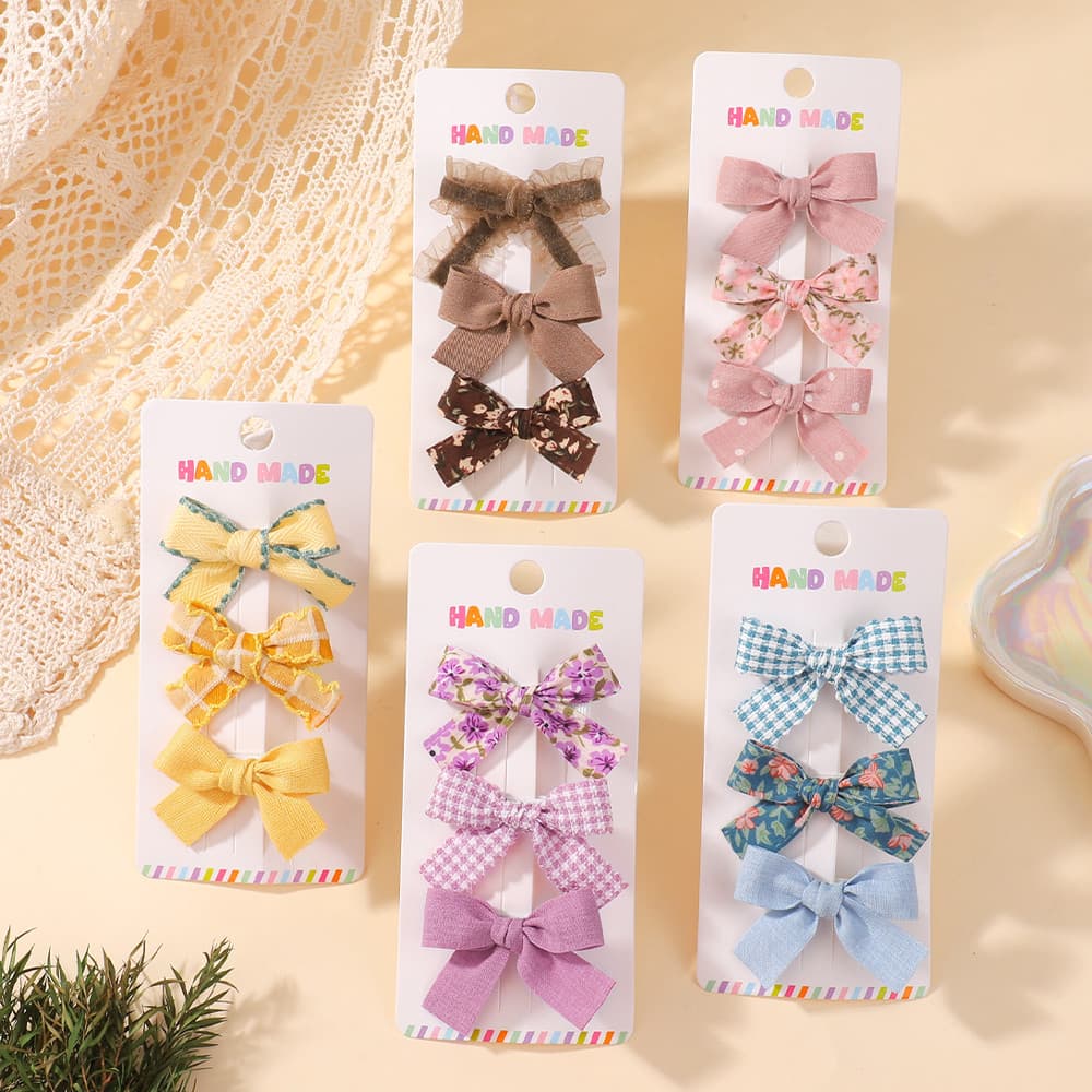 3 Pçs/Set Bebê Meninas Grampos De Cabelo Bonito Flor Fresca Xadrez Arcos Com Renda Doce Listrado Fio Barrette Presente P