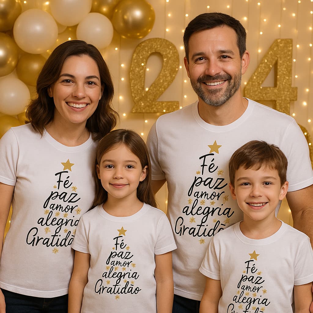 Camiseta Personalizada Ano Novo Adulto ou Infantil Look Réveillon 2026 Trevix!