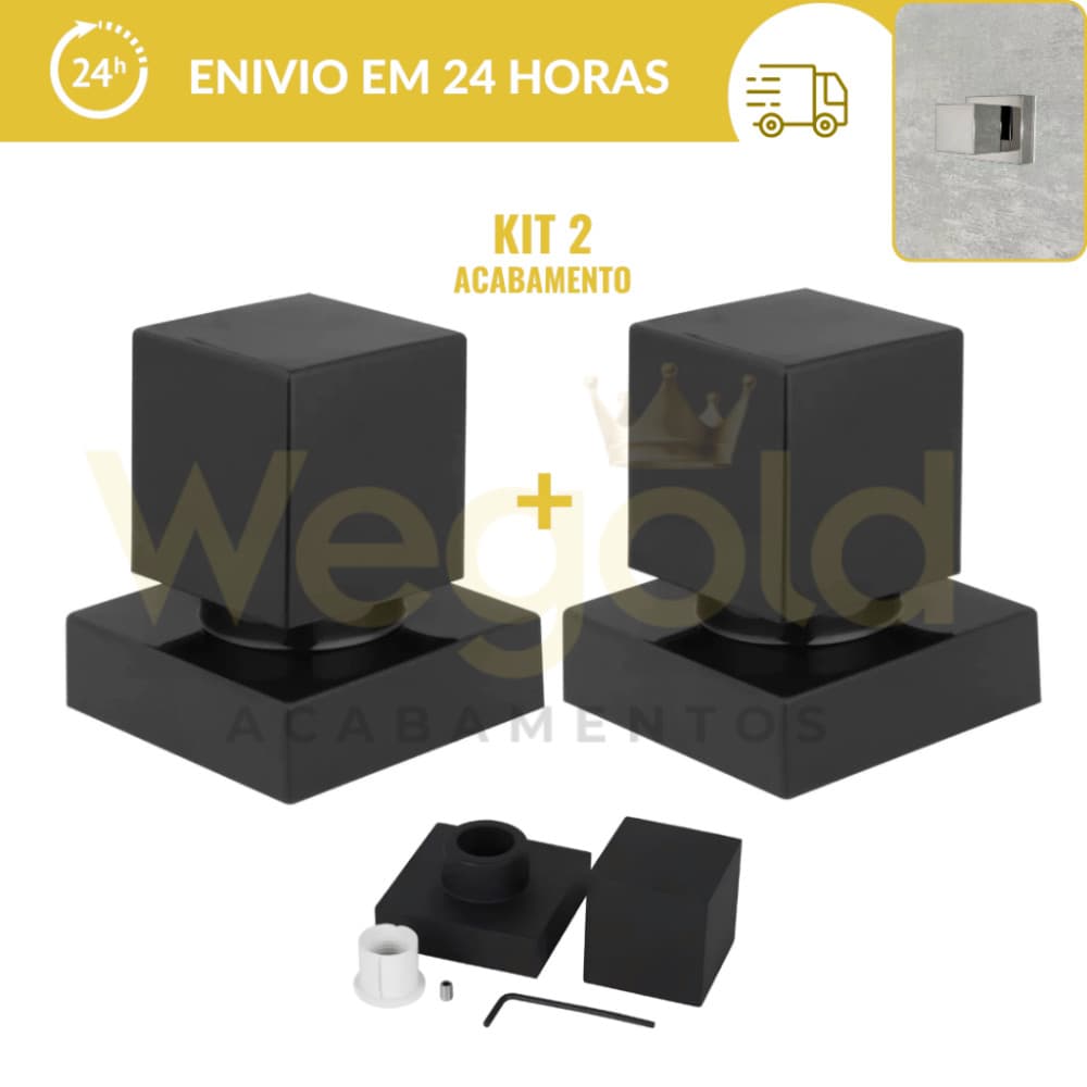 Kit 2 Acabamento Para Registro Quadrado  Padrão Deca PRETO FOSCO