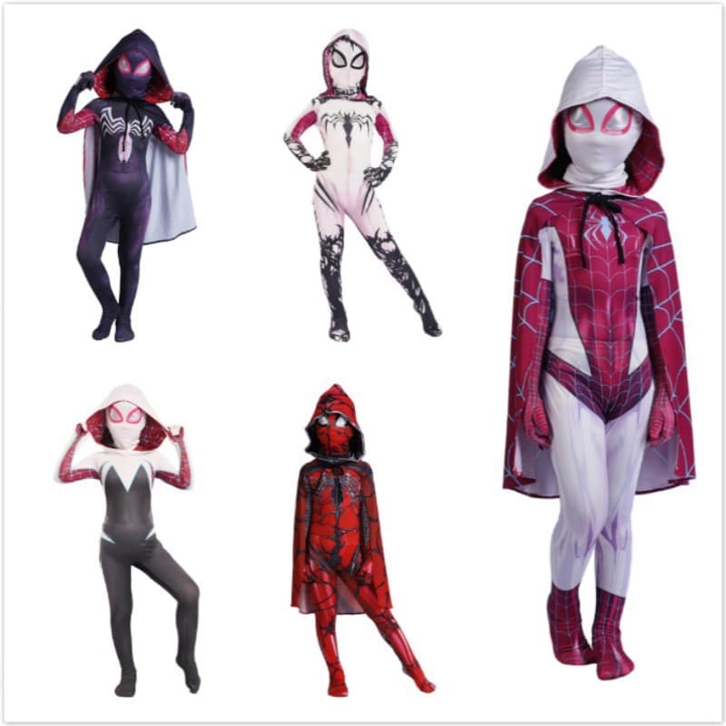 Universo Paralelo Gwen Homem-Aranha Crianças Macacão Halloween Cosplay Traje