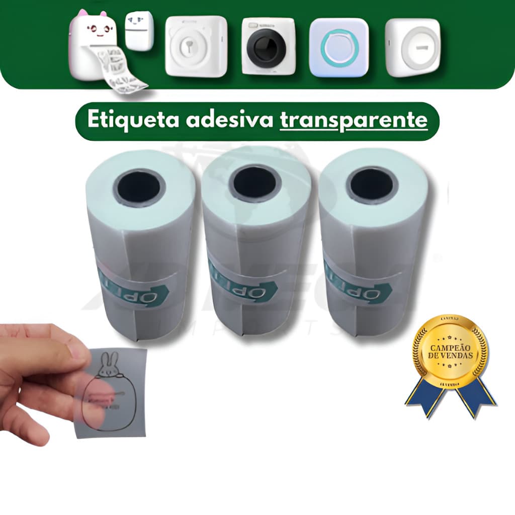 3 rolos etiqueta adesiva TRANSPARENTE impressora gatinho a prova d'água