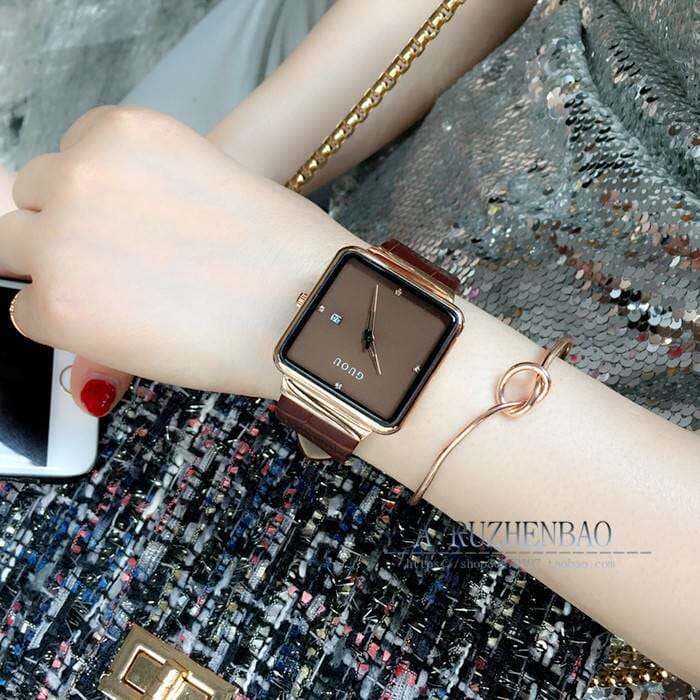 Antigo Ou GUOU quadrado relógio feminino cinto na moda simples senhoras All-Match diamante-cravejado moda relógio calend