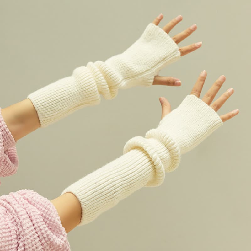 Luvas longas de meio dedo inverno cor sólida feminino braço capa mangas mangas falsas outono inverno lã tricô manter que
