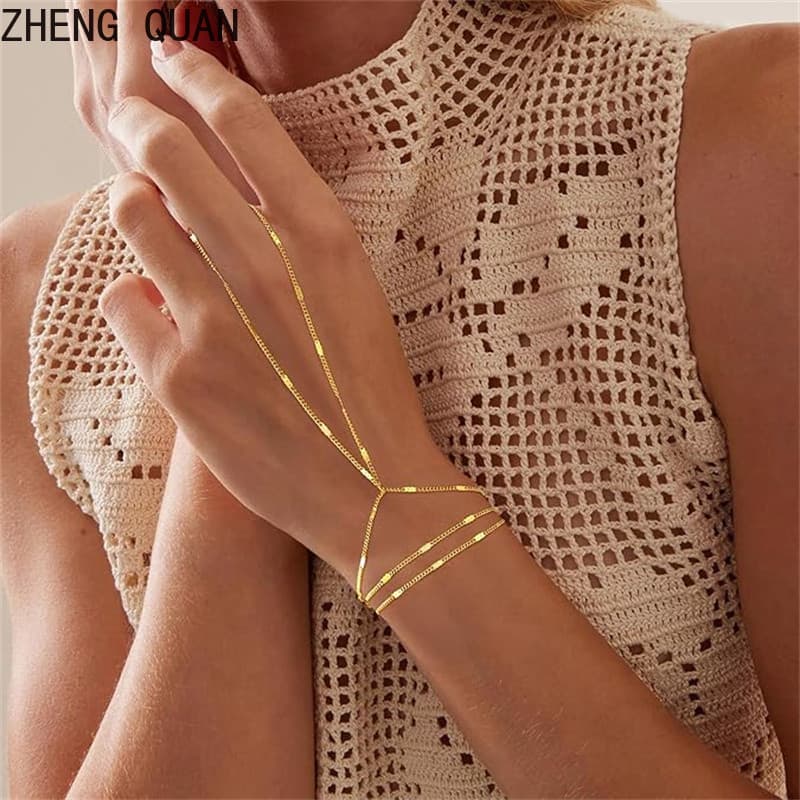 Pulseira De Dedo Minimalista Com Contas Em Camadas , Corrente De Mão Simples , Várias Pulseiras Empilháveis Elegantes