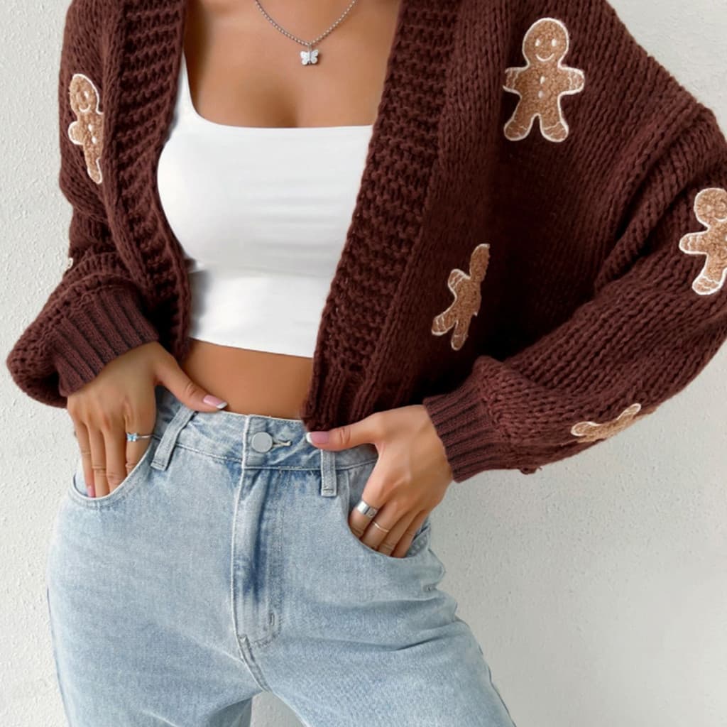 C cropped cardigan2025 primavera outono feminino biscoito homem padrão All-Match camisola malhas Cardigan curto