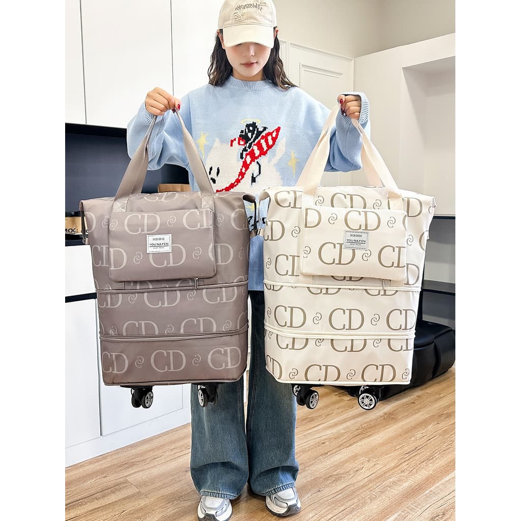 Bolsa de viagem de grande capacidade com rodas, leve, pode pendurar carrinho, viagem de negócios, bolsa de embarque, luz