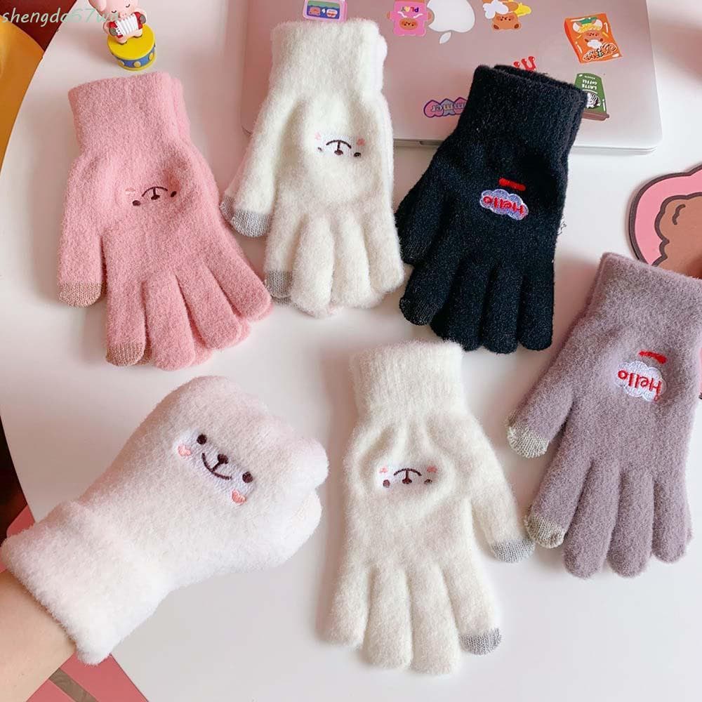 SHENGDA Luvas De Malha Inverno Quente Desenho Animado Japonês Pelúcia Homens Mulheres Dedo Inteiro