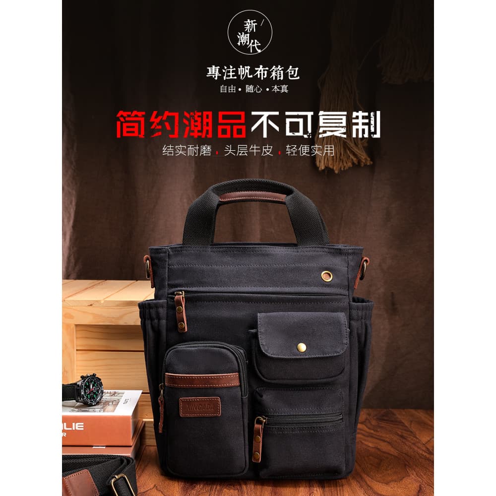 Bolsa masculina de lona de grande capacidade bolsa mensageiro de ombro de negócios Casual Street Wear maleta de meia-ida