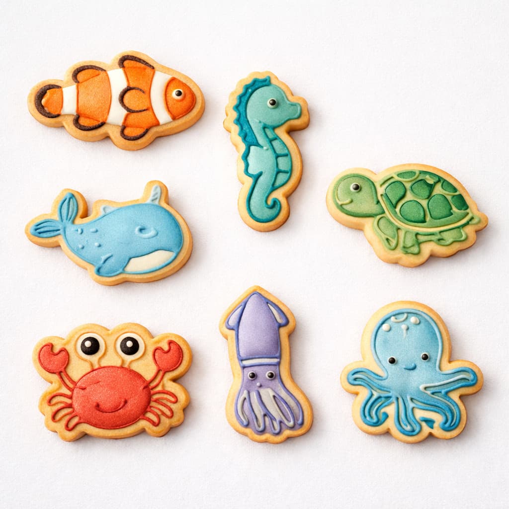 Kit 7 Cortador Marcador de Biscoito Animais Marinhos Fundo do Mar Confeitaria Molde Pasta Americana