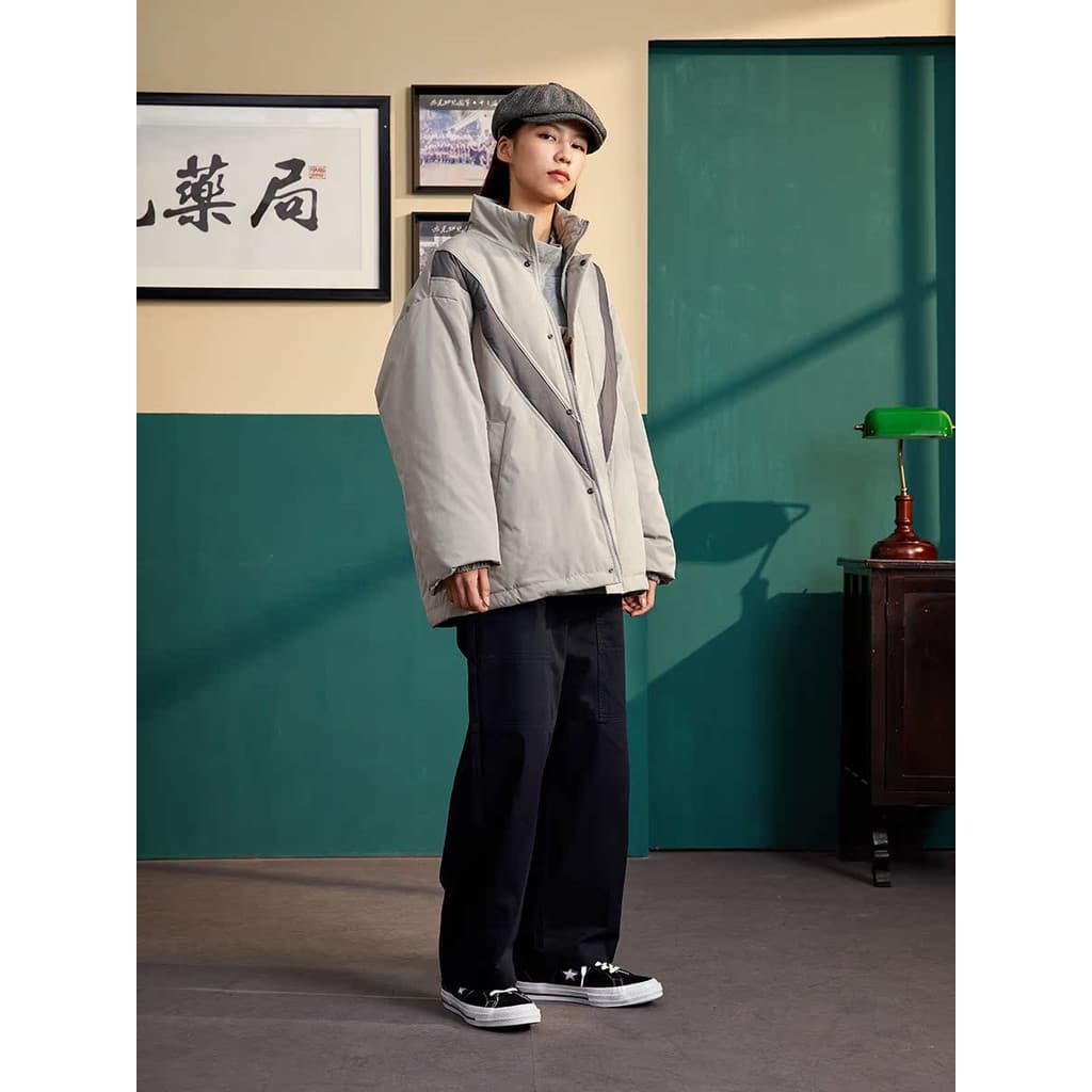 [349 Yuan Opcional Três Peças] Casal Desgaste Gola Nacional Moderna Costura Jaqueta Masculina Jaqueta de Inverno