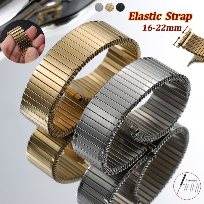 16-22mm Adjustable Width High Quality 304 Stainless Steel Elastic Watch Strap Stretchable Metal Bracelet Men Women Busin