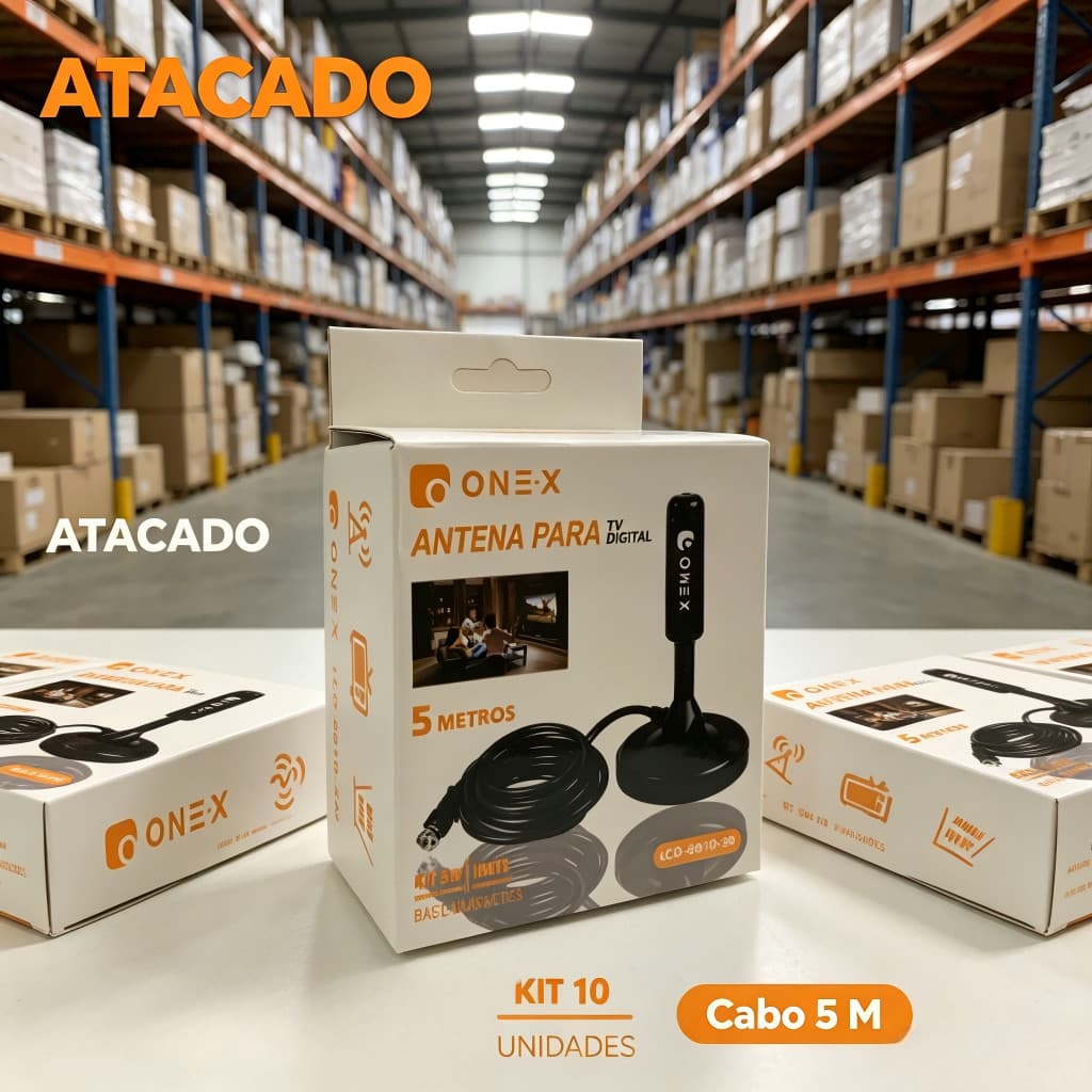 Kit Atacado Antena HDTV UHF VHF FM Base Imã 3,5dBi Cabo 3/5m Impermeável