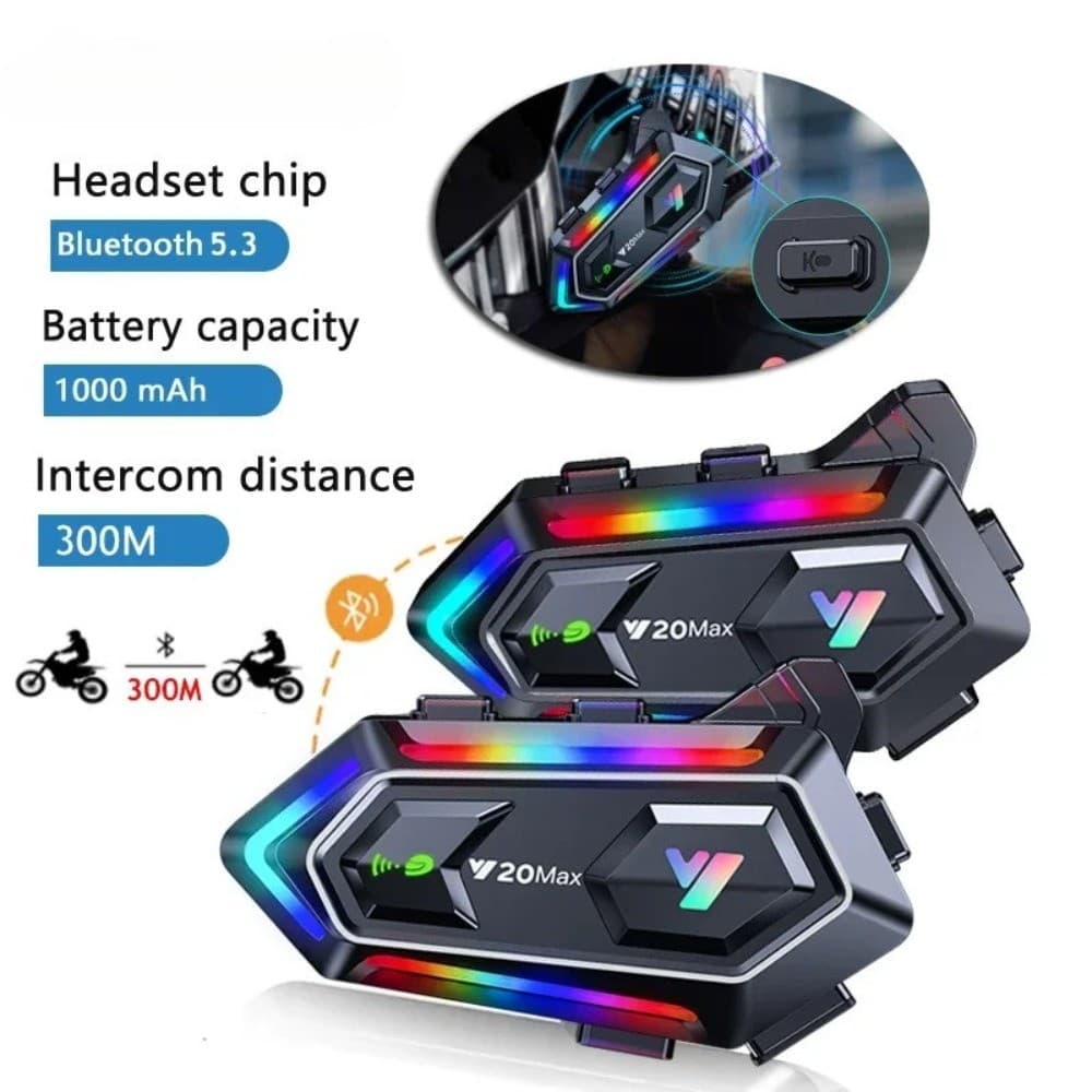 Y20 MAX Capacete Da Motocicleta Interfone V5.3 Kit De Chamada Mãos Livres 1000mAh Para 2 Piloto Moto Leitor Música