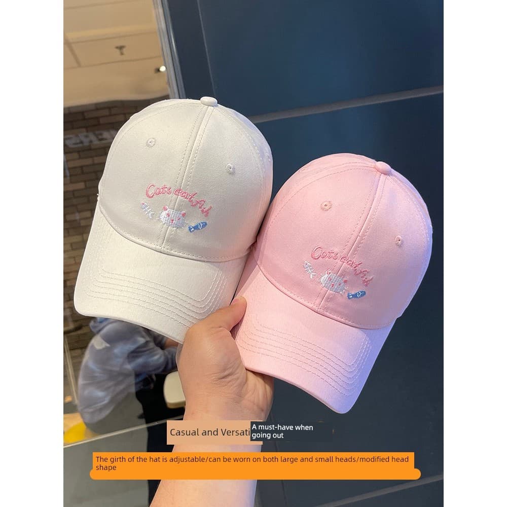 boné boné feminino Japonês bonito gatinho bordado chapéu de beisebol feminino primavera verão estilo fino protetor sol