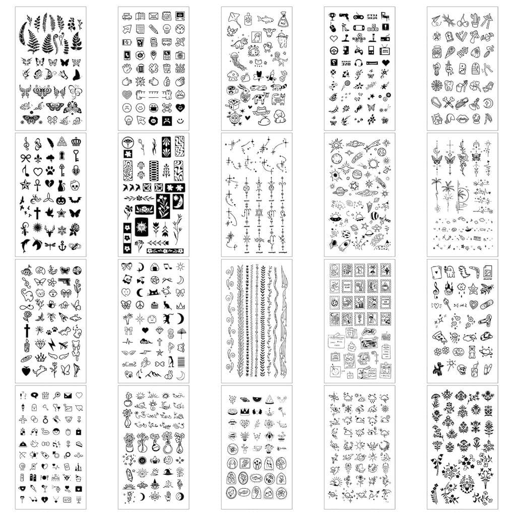 650 Peças, 20 Folhas de Pequenas Tatuagens Temporárias para os Dedos, Tatuagens Temporárias para Dedos, Pescoço, Braço,