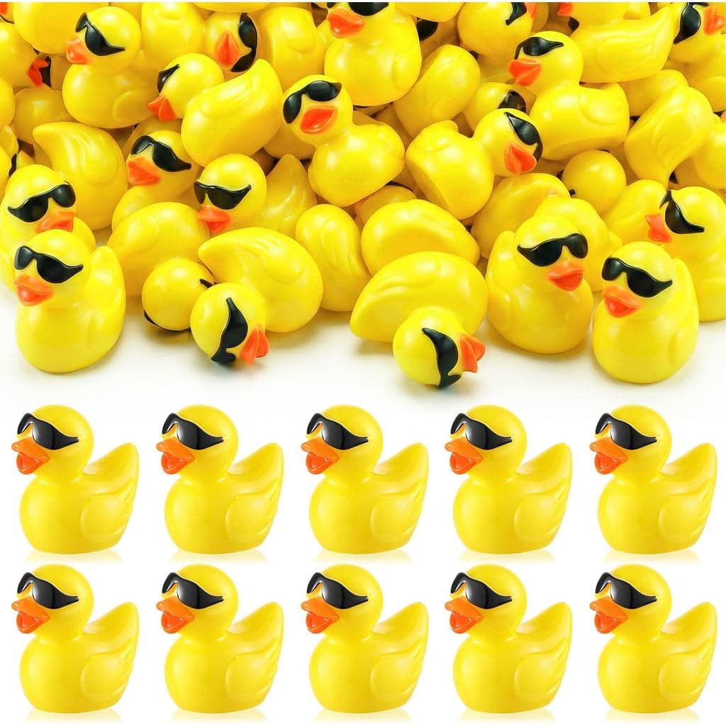 Qunclay 150 Peças Mini Patos de Resina Amarelos com Óculos de Sol, Patinhos Pequenos para Esconder, Patos em Miniatura p