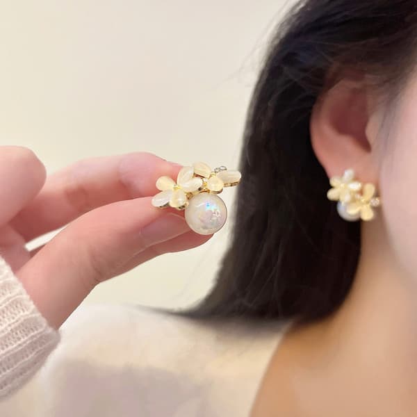 | 【cartelas de brincos feminino】 | kit brinco aço inoxidável ✪Opala flor pérola brincos 2023 novo estilo na moda nicho D