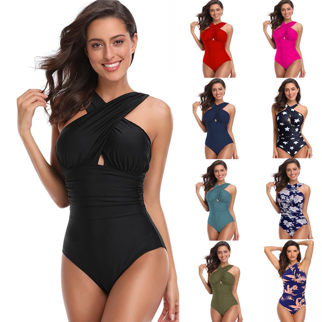 Novo estilo de maiô de uma peça feminino Cross-Gathering barriga-estreitamento S