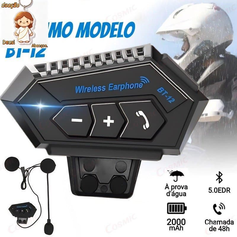 BT12/Y10 Fone de Ouvido moto Capacete Chamadas Mãos Livres Motocicleta Sem Fio Bluetooth 5.3 IPX6 á prova de água-MI