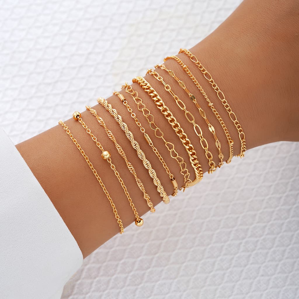 BLOSSOM Conjunto de 11 peças de pulseiras de corrente torcida em formato de coração, pulseiras requintadas e elegantes T