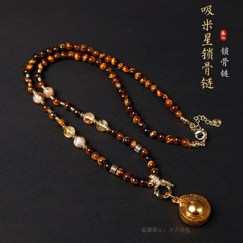 Design Original olho de tigre pedra clavícula corrente amuleto método antigo areia ouro cordão Thangka amarelo pagode co