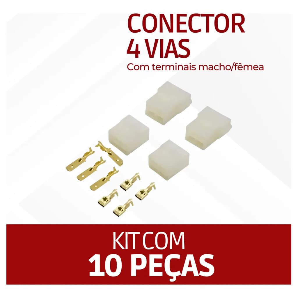 Conector 4 Vias Branco Com Terminais - Kit C/ 10 Peças