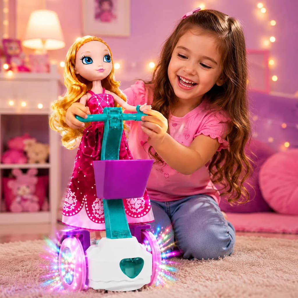 Boneca Little Amy Patinete Luz Música +6 Acessórios Infantil