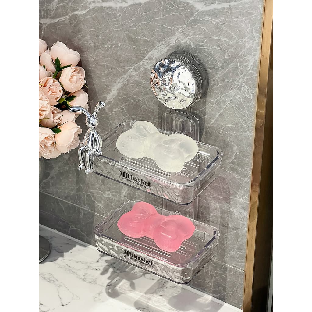 Ventosa caixa de sabão fixado na parede sem perfuração armazenamento de toalete doméstico High-End dupla camada dreno ca