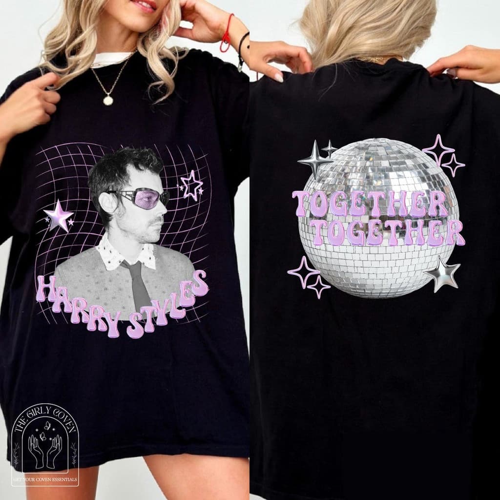 Camiseta Masculina Feminina Harry Styles Together Dupla Face Esfera Disco Estampa Bootleg Unissex Envio Imediato